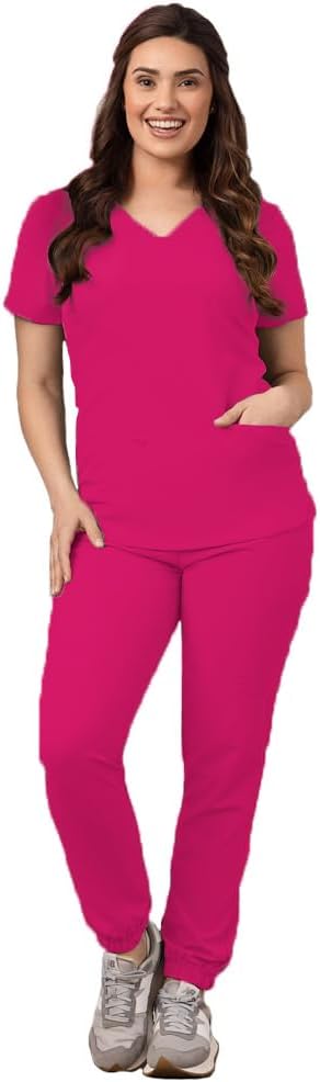 Green Town Scrubs for Women - Stylish Jogger Pant and V-Neck Top