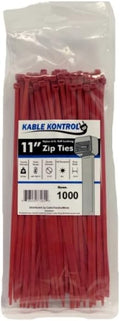 Kable Kontrol Red Zip Ties 11 in 1000-Pack - Strong, Color-Coded