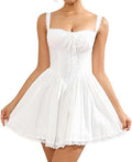 Womens Summer Mini Dress Square Neck Tie Front - Flattering Casual Fit