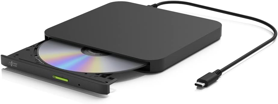 Portable CD/DVD Drive | USB Type-C | Multi OS | Black