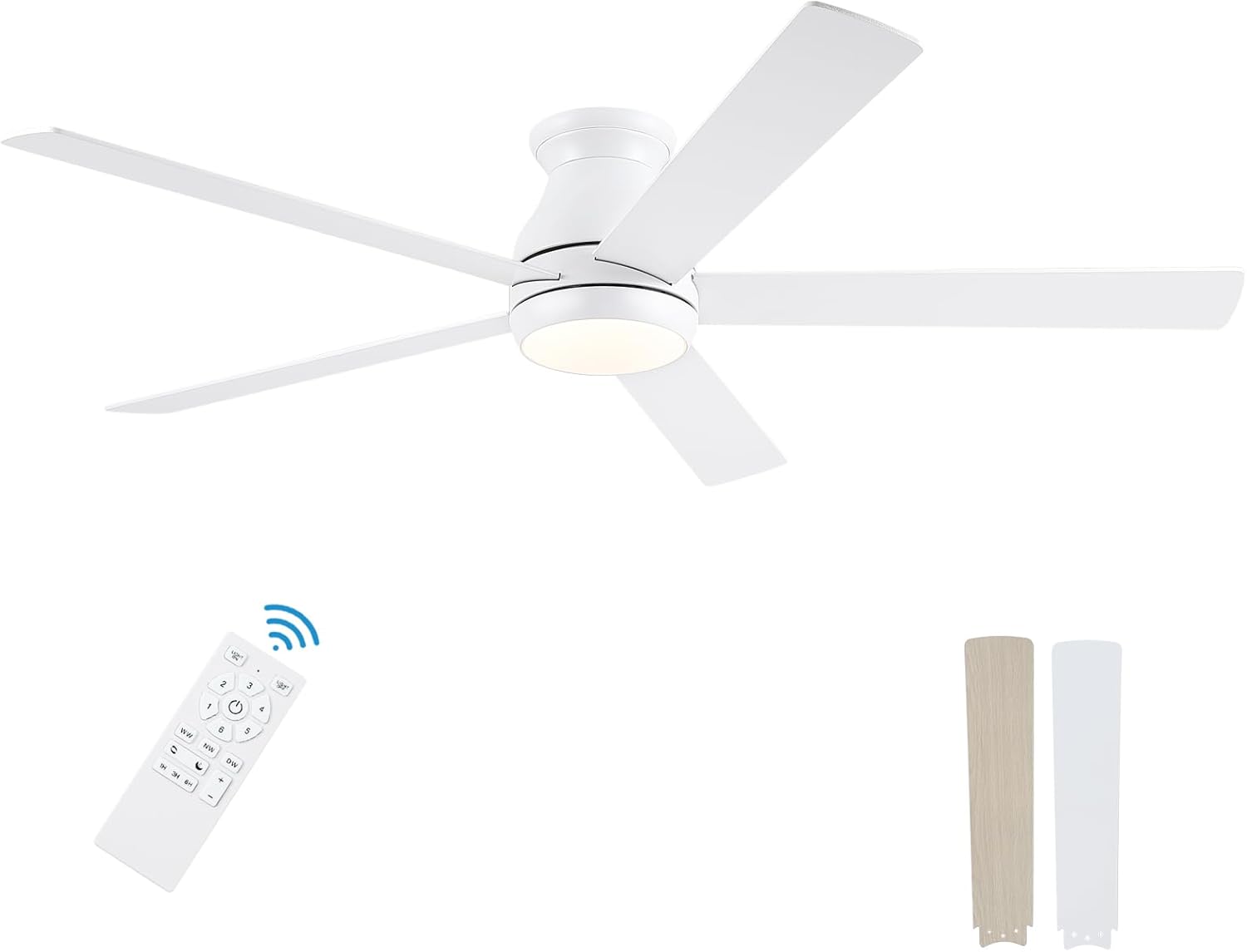 60 Inch White Ceiling Fan with Lights and Remote for Comfort