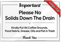 No Solids Down the Drain 4in x 6in Acrylic Sign - Rental Essential