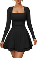 XXTAXN Women's Elegant Long Sleeve Square Neck Mini Dress