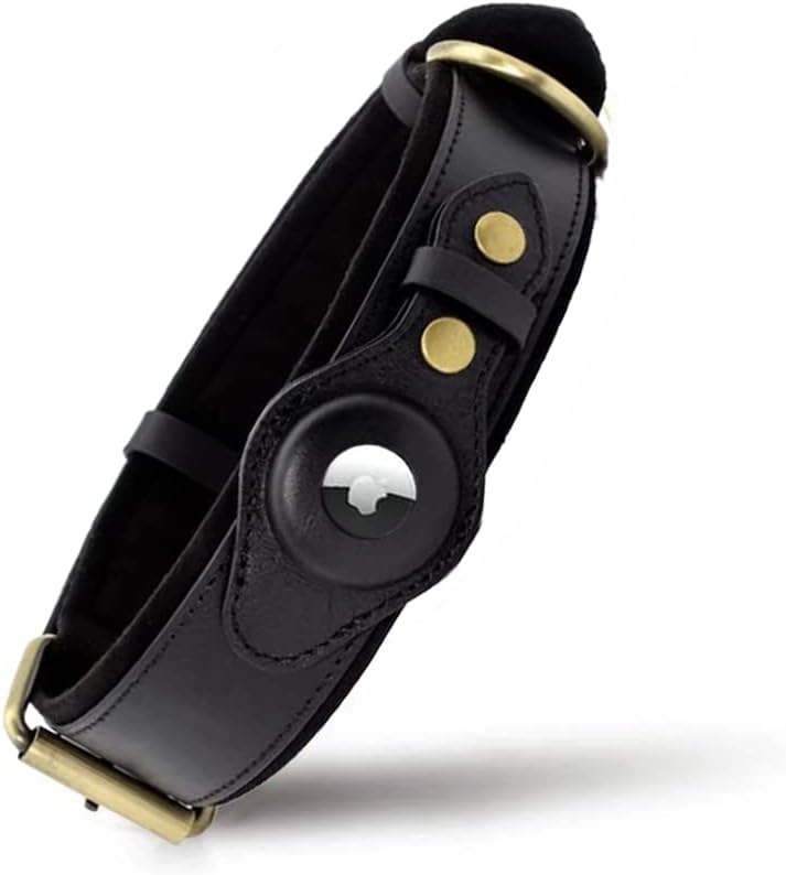 GPS Leather Dog Collar with AirTag Holder