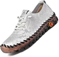 Women's Leather Slip-On Floral Loafers - Soft Memory Foam Comfort