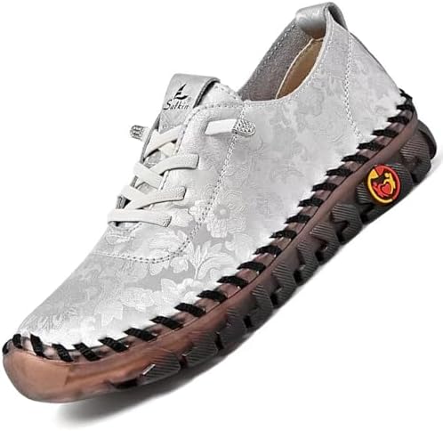 Women's Leather Slip-on Loafers with Floral Embroidery Comfort