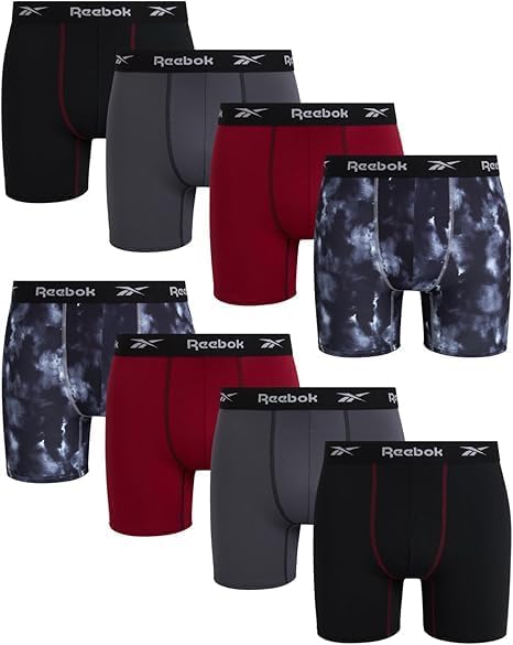 Reebok Mens Boxer Briefs 8 Pack Quick Dry Performance Underwear