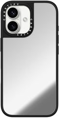 Mirror iPhone 16 Case - Reflective Silver on Black with Drop