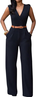 Pink Queen Jumpsuit V Neck Sleeveless Wide Leg - Flattering Fit