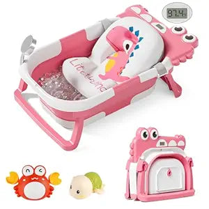 Collapsible Baby Bathtub with Real-time Temp Monitor for Infants