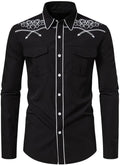 Mens Western Cowboy Embroidered Button Down Shirt - Slim Casual