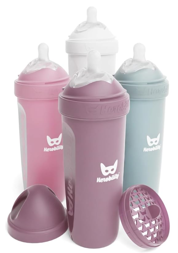 Herobility Double Anti-Colic Baby Bottles - Pack of 4 - Colic Relief
