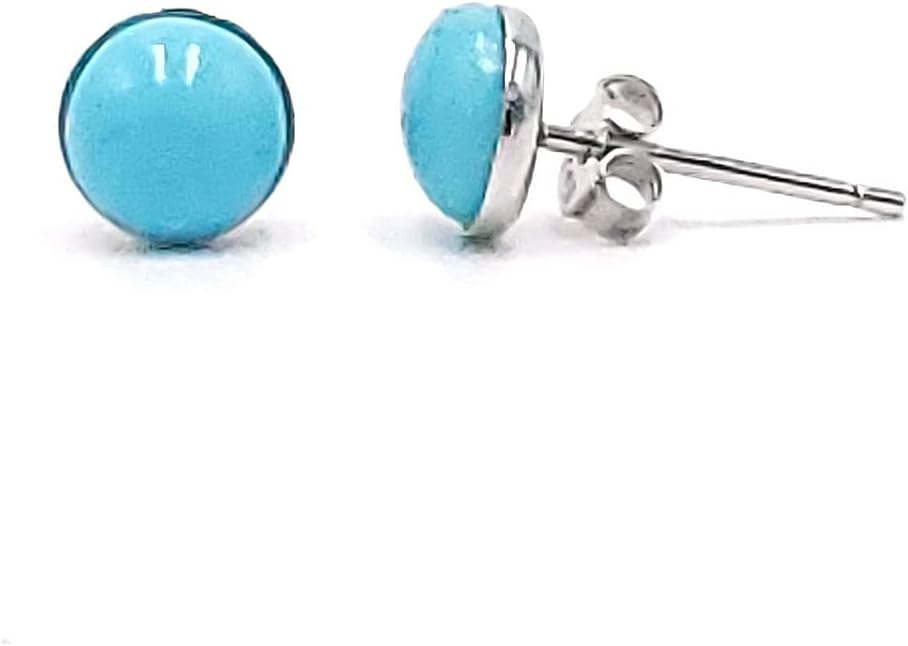 Natural 6mm Stud Earrings with White Gold Plated Sterling Silver