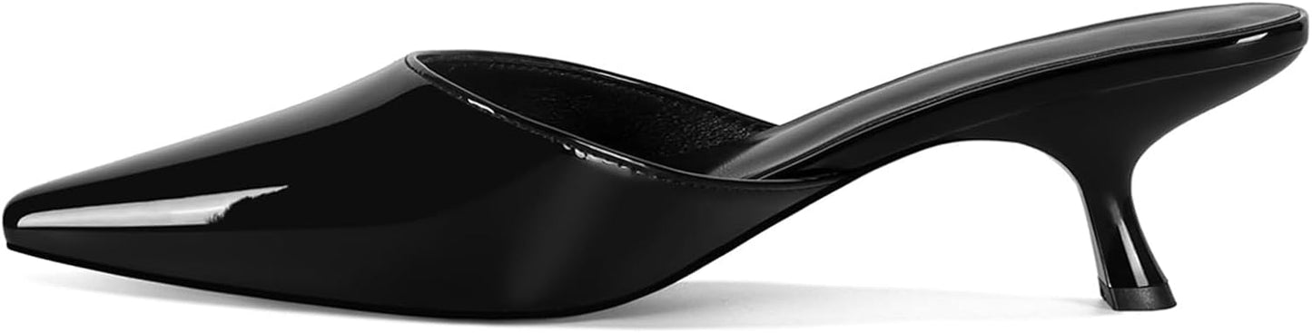 Mesh Kitten Heels Mules for Women with Closed Pointed Toe Design