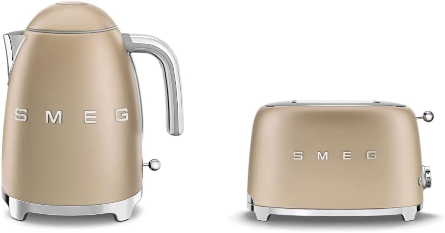 Smeg Electric Kettle and Toaster Set in Matte Champagne Finish