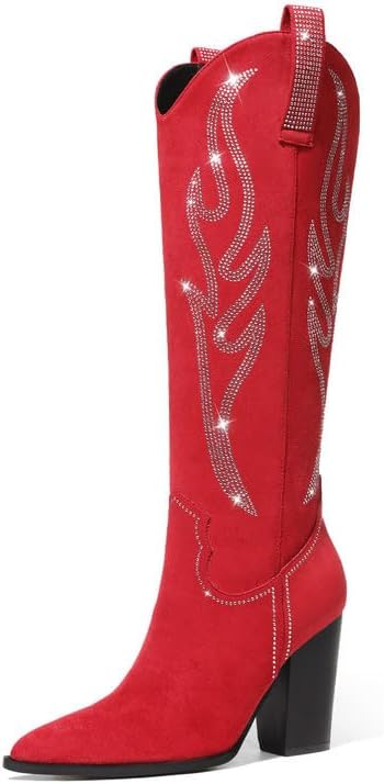 Stylish Knee High Cowboy Boots for Women with Rhinestones