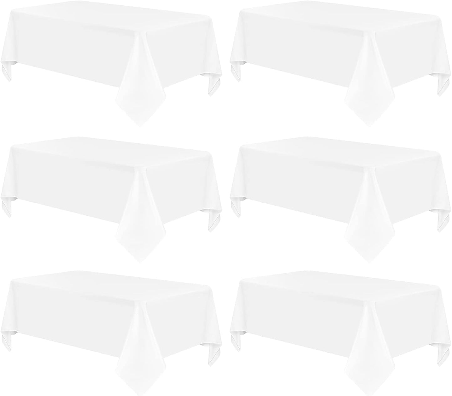 6 Pack White Tablecloths for 8 Foot Rectangle Tables - Durable