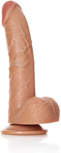 RealRock 8in Curved Dildo W/Balls Tan for Ultimate Pleasure