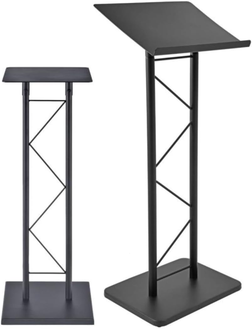 Modern Black Metal Podium & Side Stand Bundle for Presentations