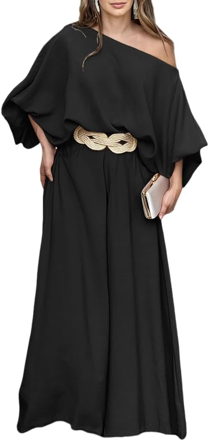 Chic Women Summer 2 Piece Outfits Off Shoulder Lantern Sleeve Set