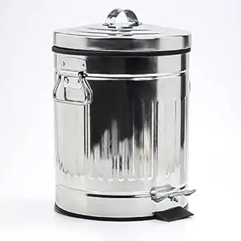 Small Trash Can with Lid - Retro Vintage Metal Wastebasket