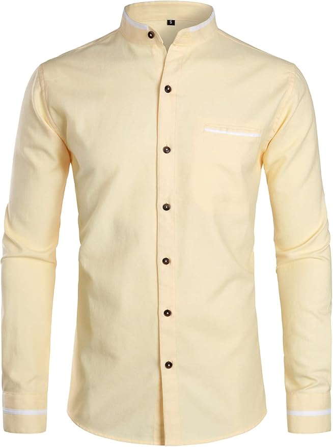 ZEROYAA Mens Hipster Mandarin Collar Slim Fit Long Sleeve Shirt