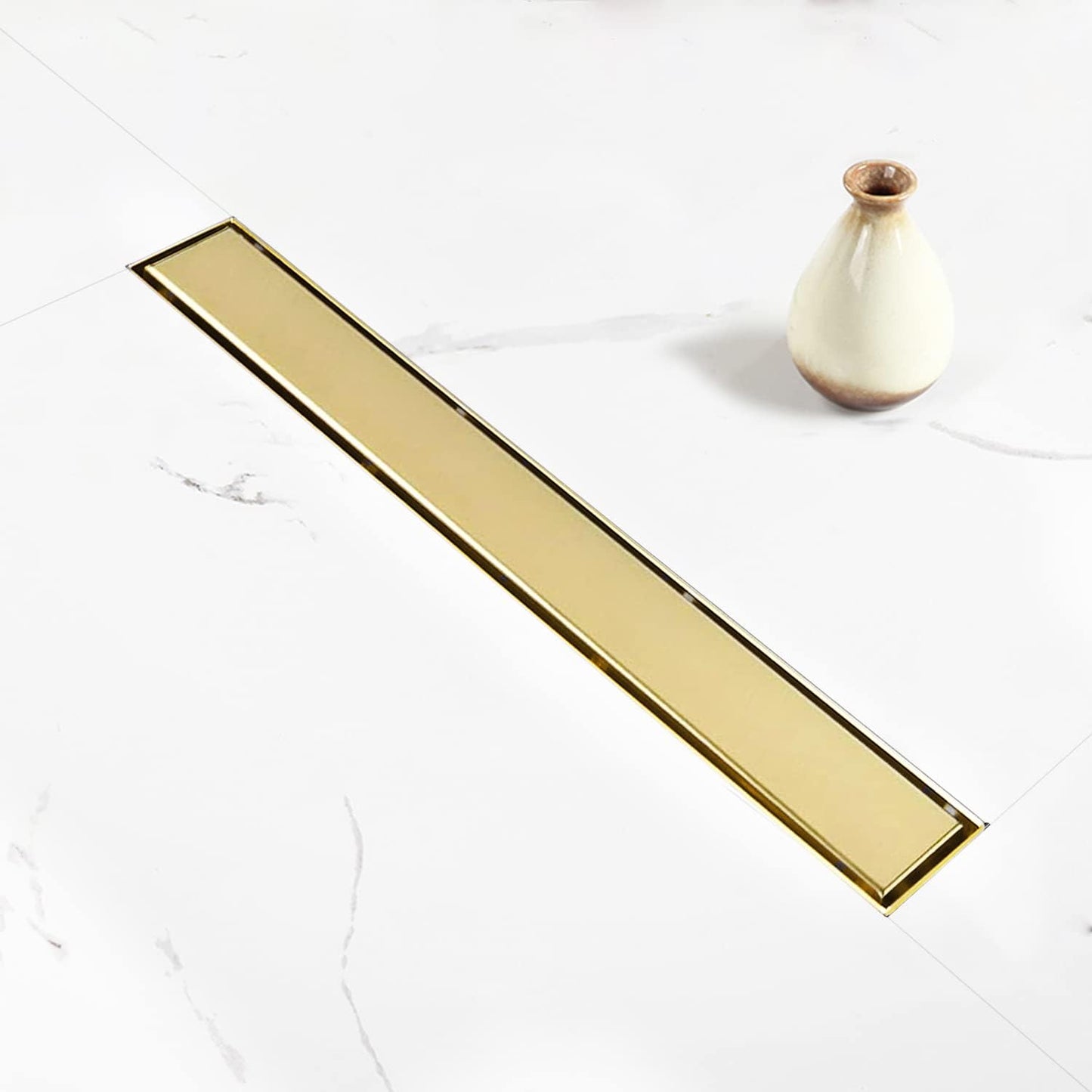 Linear Shower Drain 28 inch Gold Drain with Tile Insert Panel