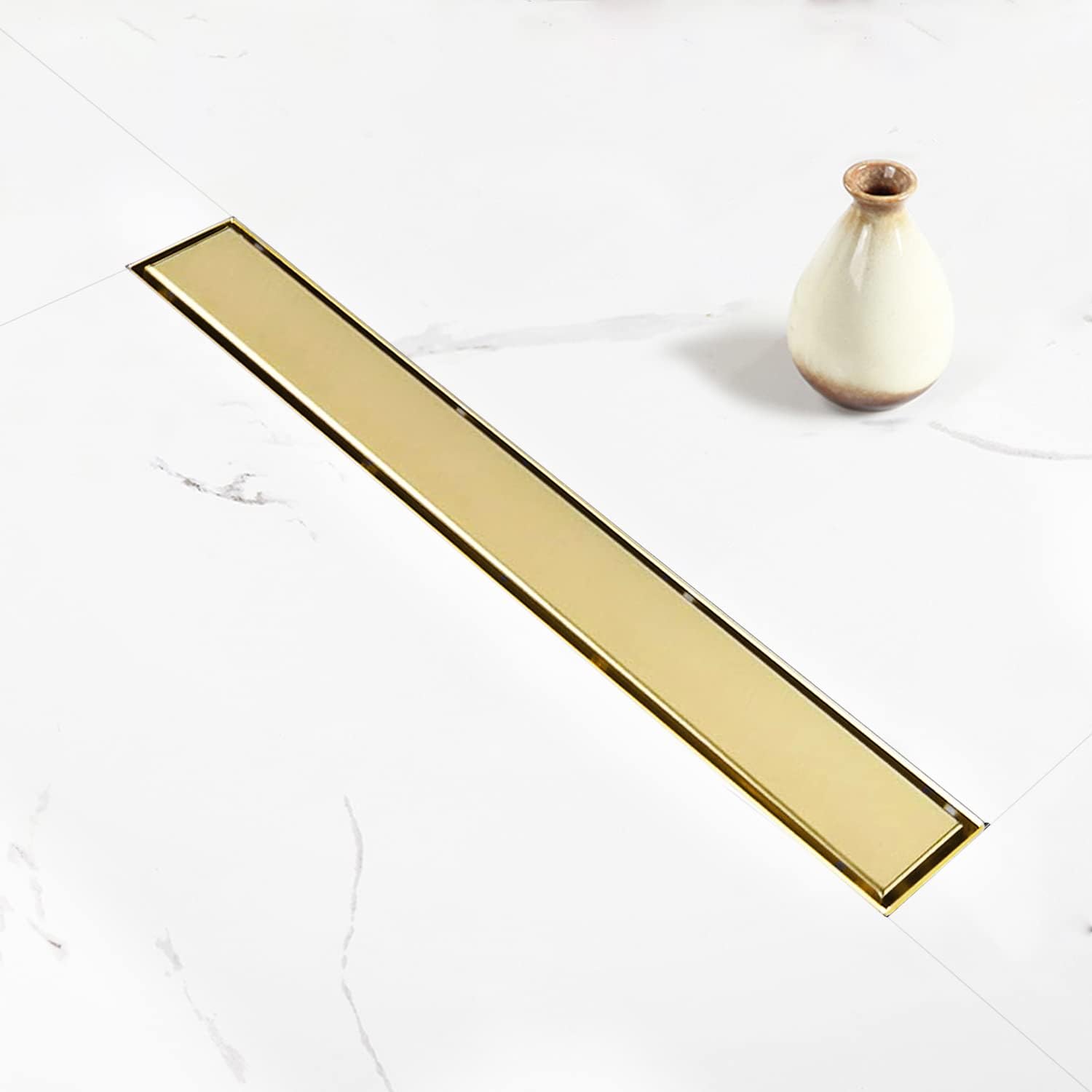 Linear Shower Drain 28 inch Gold Drain with Tile Insert Panel
