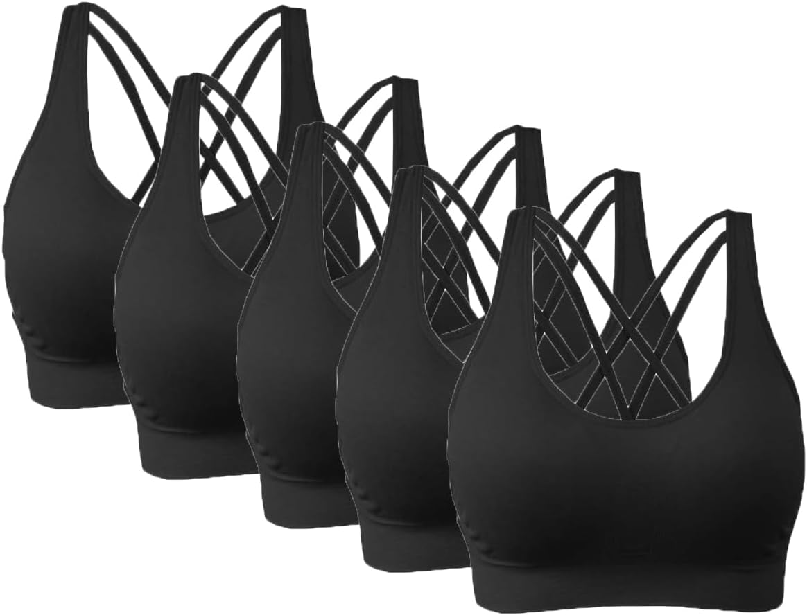 AKAMC Women's Cross Back Sport Bras for Yoga and Fitness