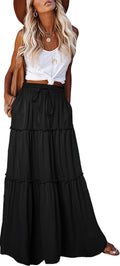 Womens High Waist Tie Paisley Maxi Skirt - Flowing Boho Tiered