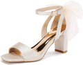Coutgo Bow Tie Heeled Sandals Satin Ankle Strap - Dressy Comfort