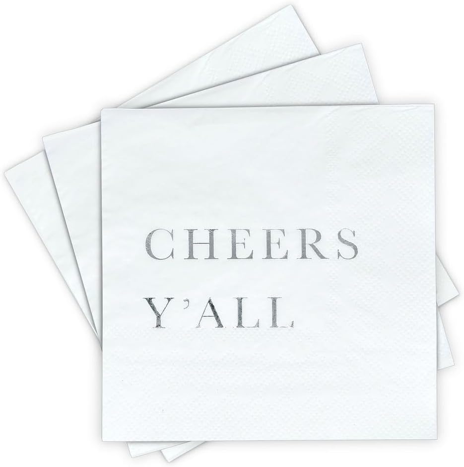 Silver Foil Cheers Christmas Napkins by Sunshine!