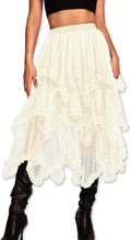 Kaei&Shi Women's Asymmetrical Ruffle Long Tulle Skirt for Style
