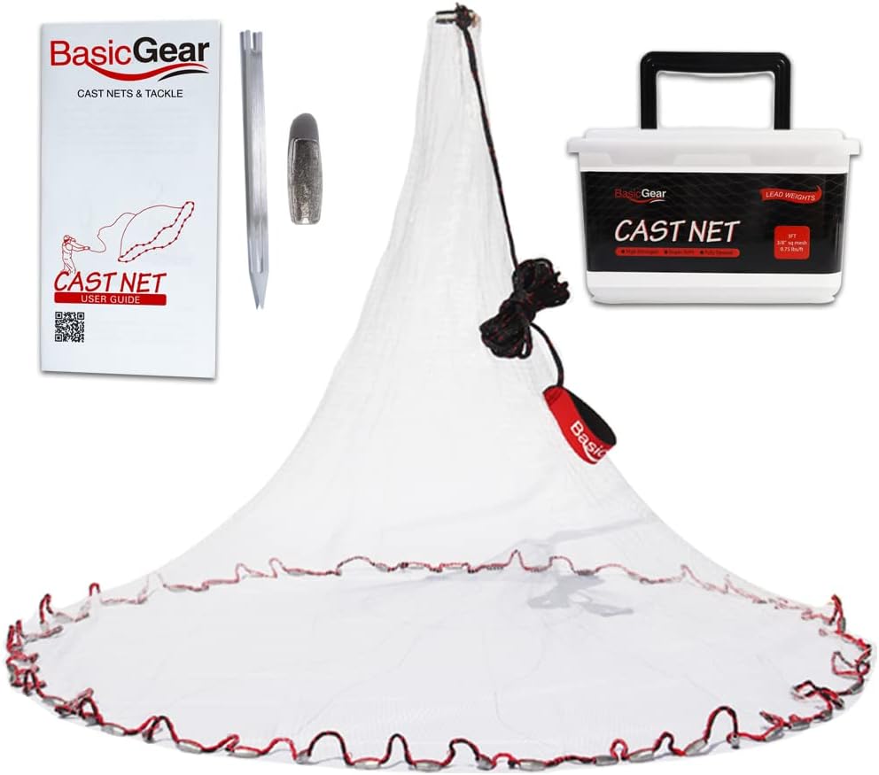 BasicGear Cast Net for Freshwater and Saltwater Fishing Needs