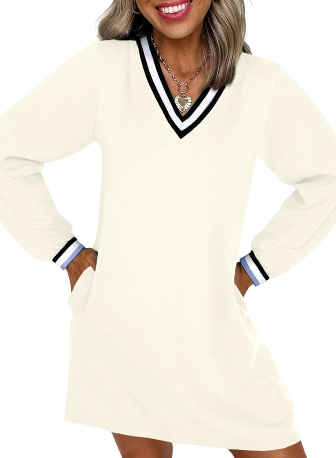 EVALESS Womens Dresses 2025 Fall V Neck Long Sleeve Casual Style
