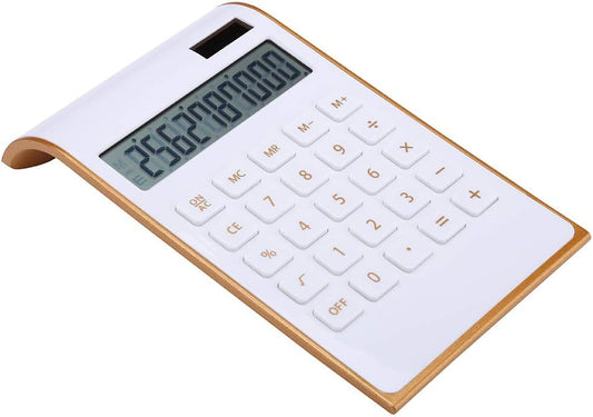 Slim Dual-Power Financial Calculator - 10 Digits, Tilted LCD, White