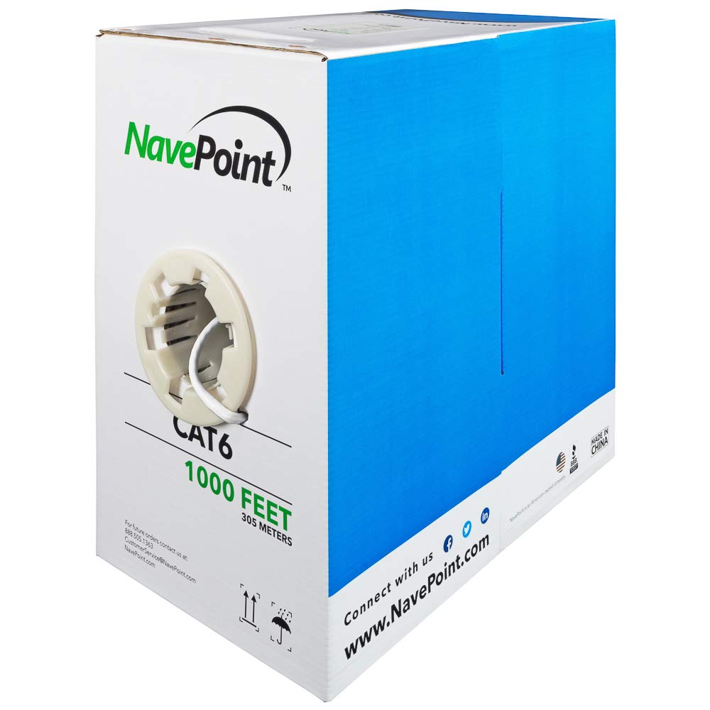 NavePoint Cat6 Ethernet Cable 1000ft Solid Bulk White 550MHz