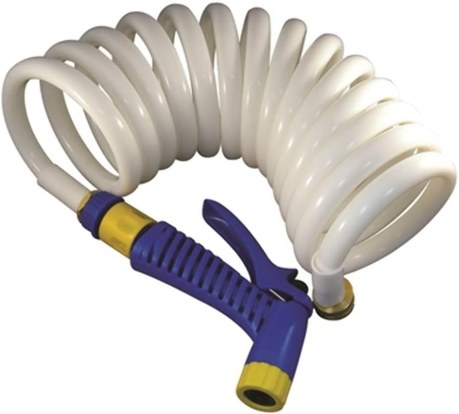 Marpac New Marine Boat Coiled Washdown Hose with Nozzle 1/2 x 15