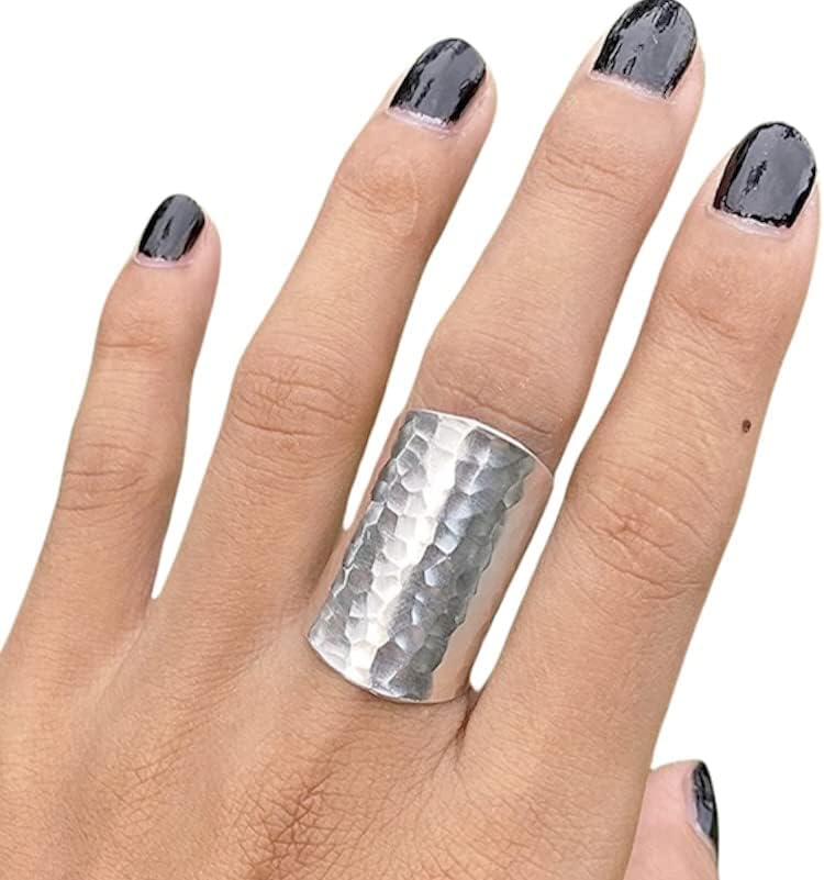 Hammered Shiny Handmade Sterling Silver Large Boho Statement Ring