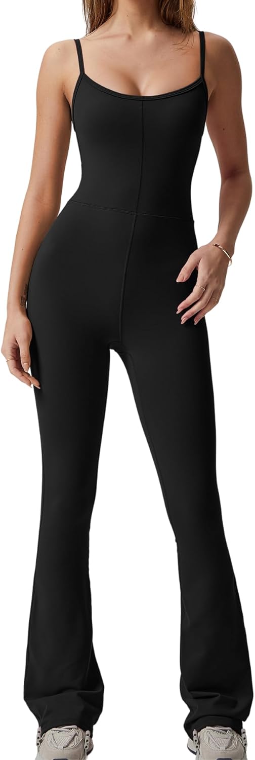 QINSEN Flare Jumpsuits for Women with Spaghetti Straps