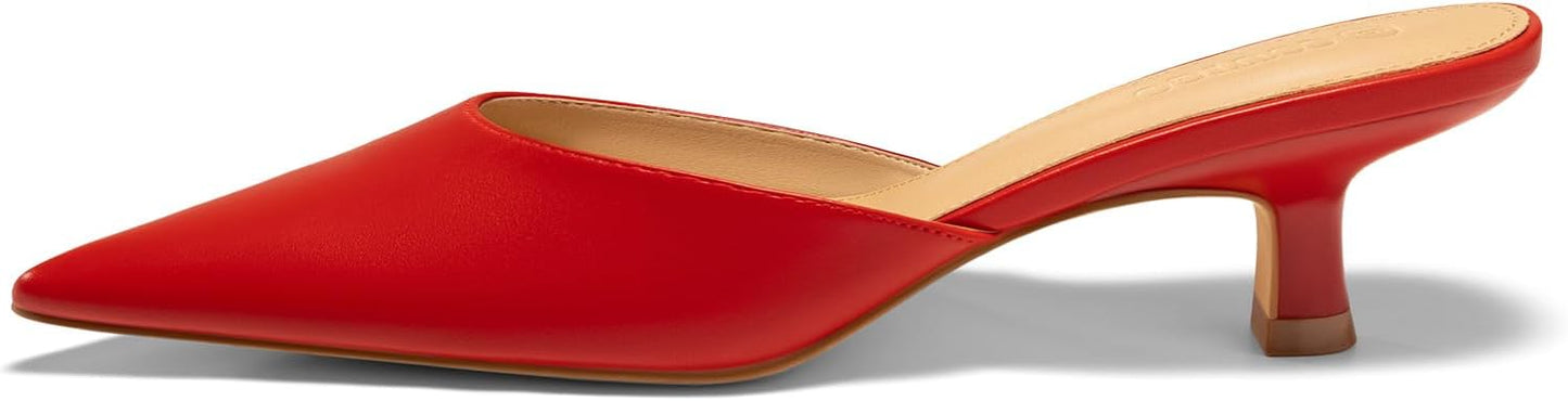Coutgo Womens Kitten Low Heels Mules Closed Pointed Toe Pumps
