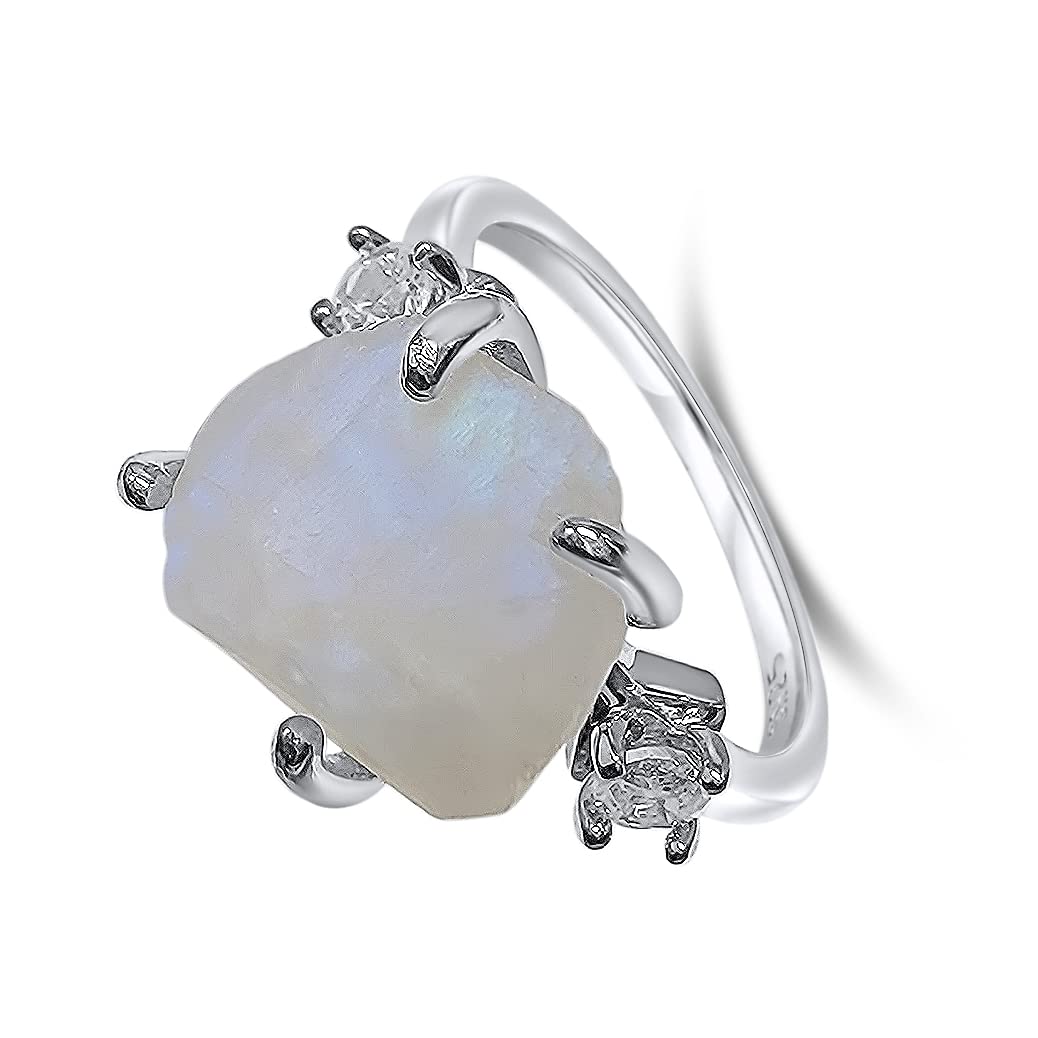Real Raw Crystal Ring with Moonstone in Sterling Silver Gift