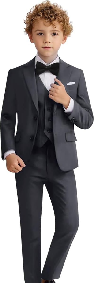 Boys Suit Set Formal Dress Shirt with Bowtie and Vest Pants