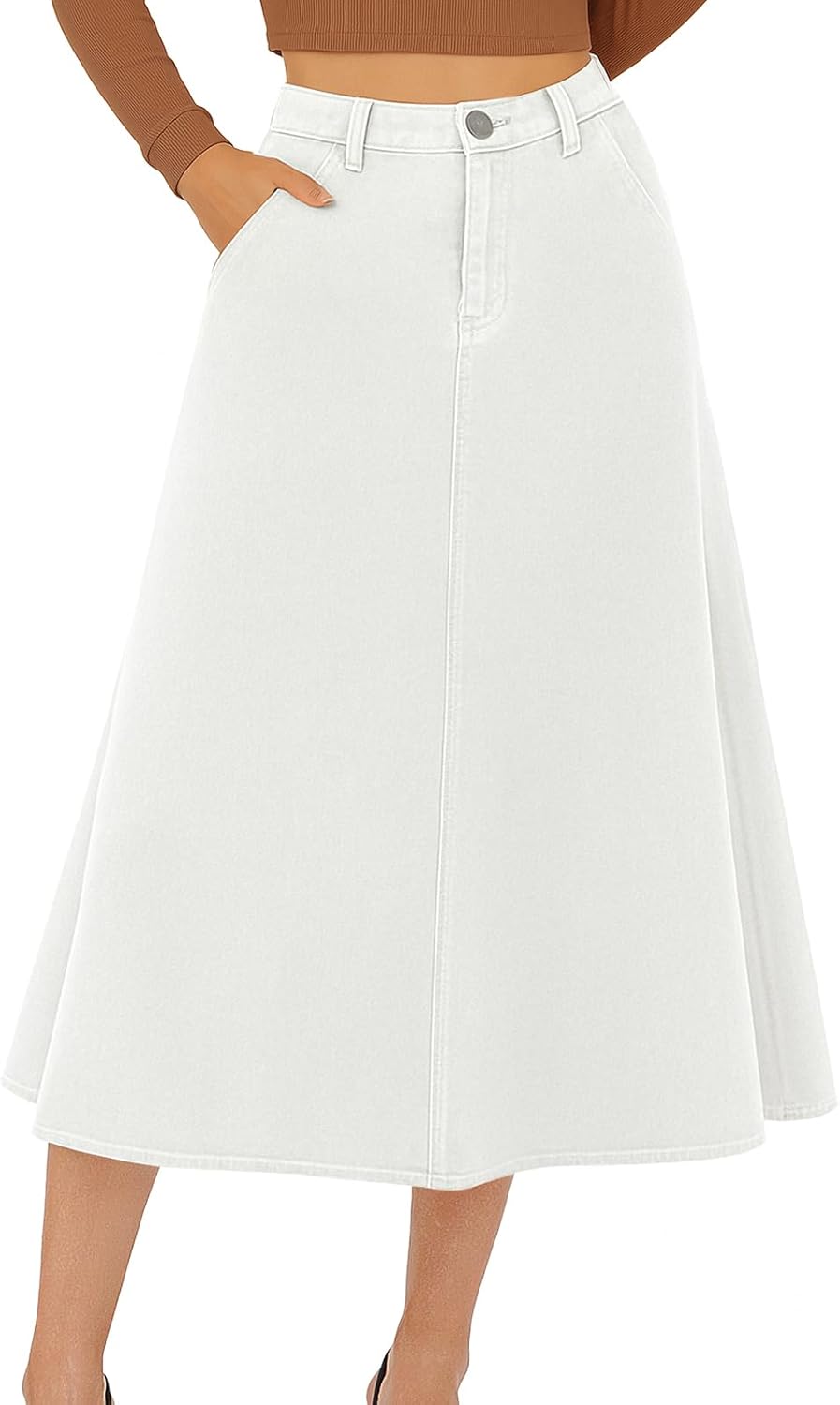 HUSKARY Women's Stretchy High Waisted A Line Maxi Jean Skirt