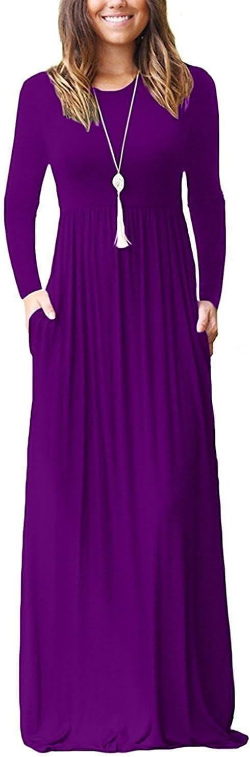 EUOVMY Women's Long Sleeve Maxi Dress with Pockets for Style