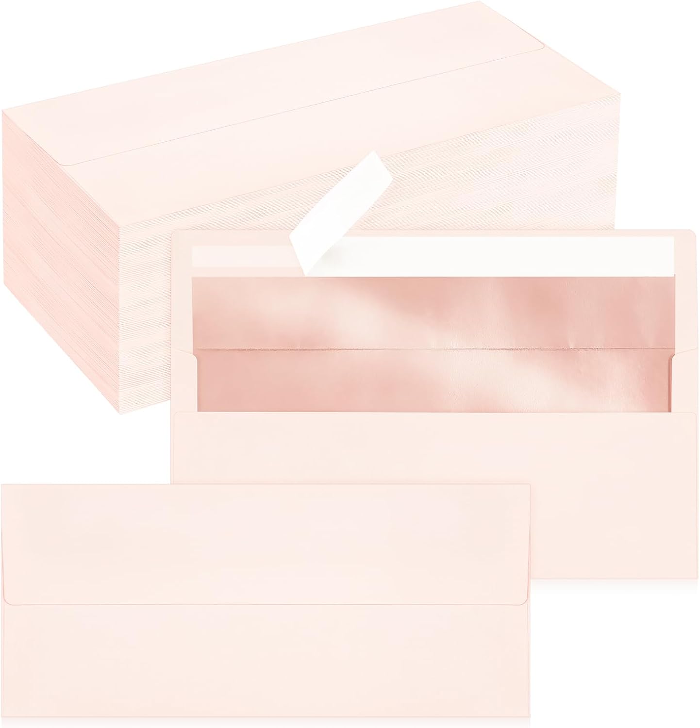 200 Pack Blush Pink #10 Envelopes with Rose Gold Foil Lining