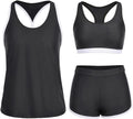 Women's 3 Piece Athletic Tankini Swimsuit with Shorts by Yonique
