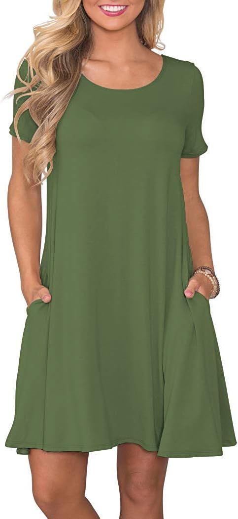 WNEEDU Women's Summer Casual T Shirt Dress with Pockets