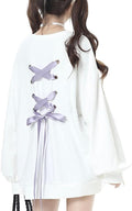 Women Back Lace Up Sweatshirt Long Sleeve Crew Neck Pullover - Cute