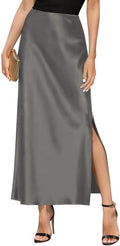 Women's Satin High Waisted Side Split Maxi Skirt - Elegant Flowing Fit